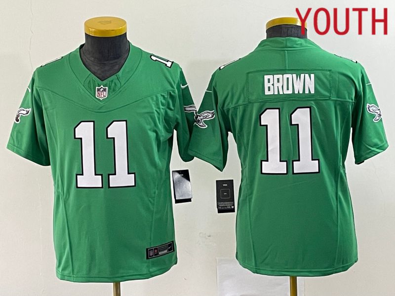 Youth Philadelphia Eagles 11 Brown Green Nike Throwback Vapor Limited NFL Jersey